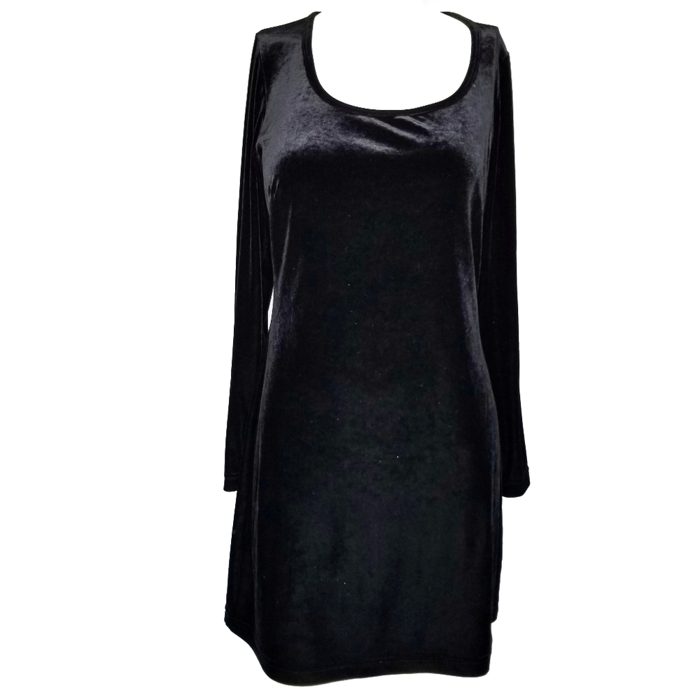Esprit de Corp. Vintage Black Velour Long Sleeve Dress size L Large velvet vtg